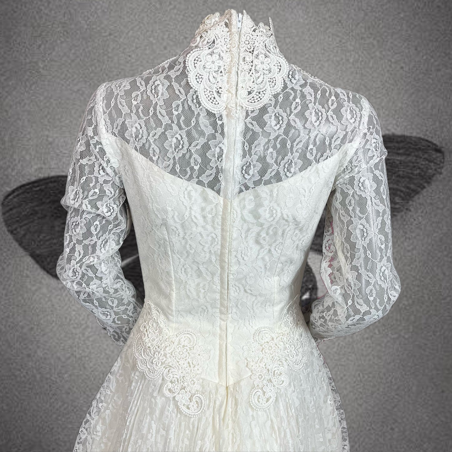 Alfred Angelo All Lace Long-sleeved Wedding Dress W/ Queen Anne Neckline