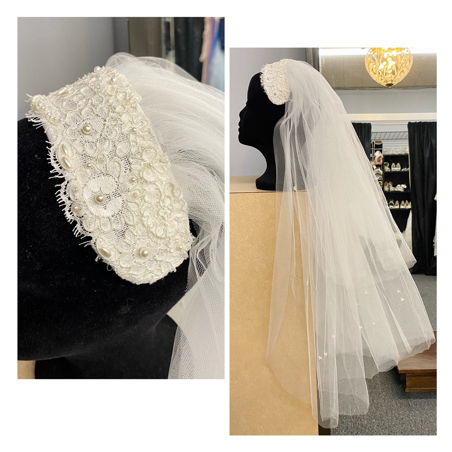 Ivory Taffeta & Lace Long-sleeved Wedding Dress With Matching Veil