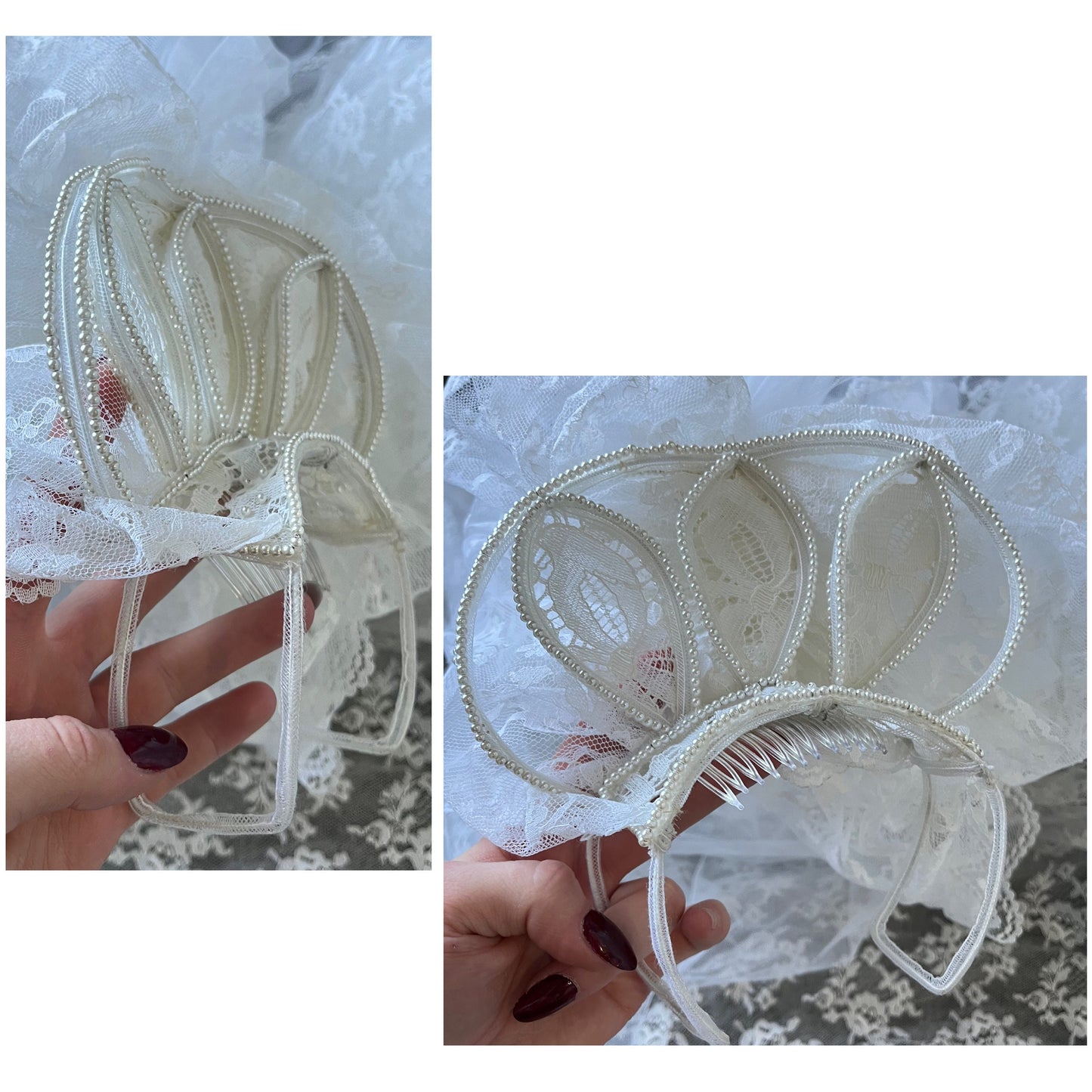 1950's All-Lace Empire Waisted Dress With Matching Crown & Veil