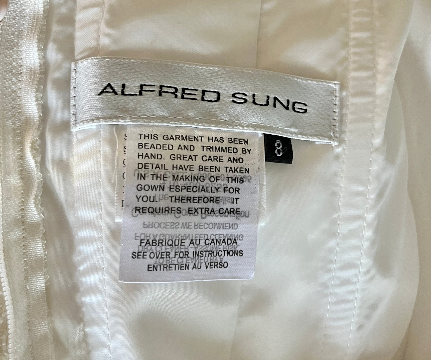 Alfred Sung Strapless Ivory Satin Ballgown with Lace Top