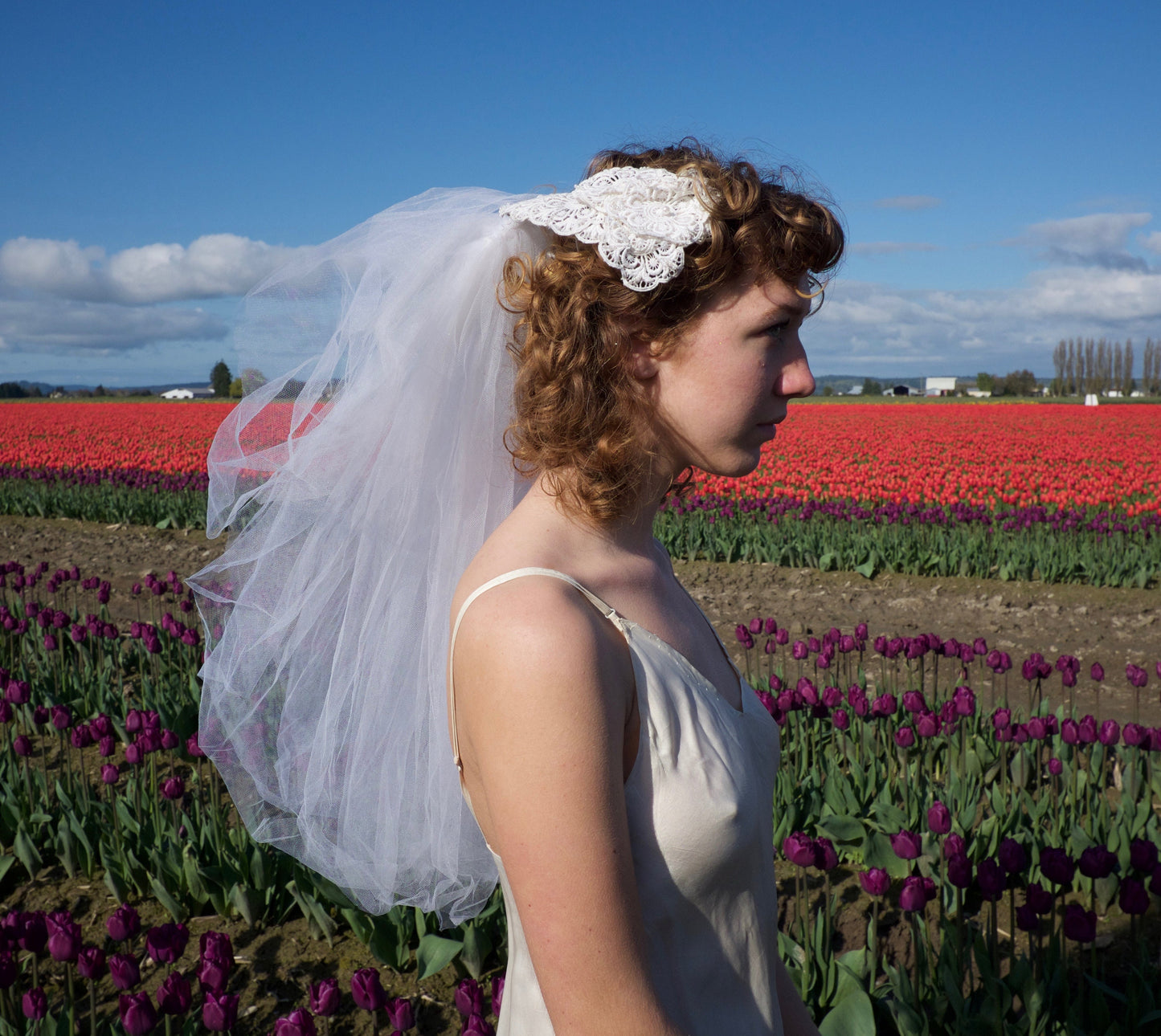 Vintage veil with lace crown and blusher