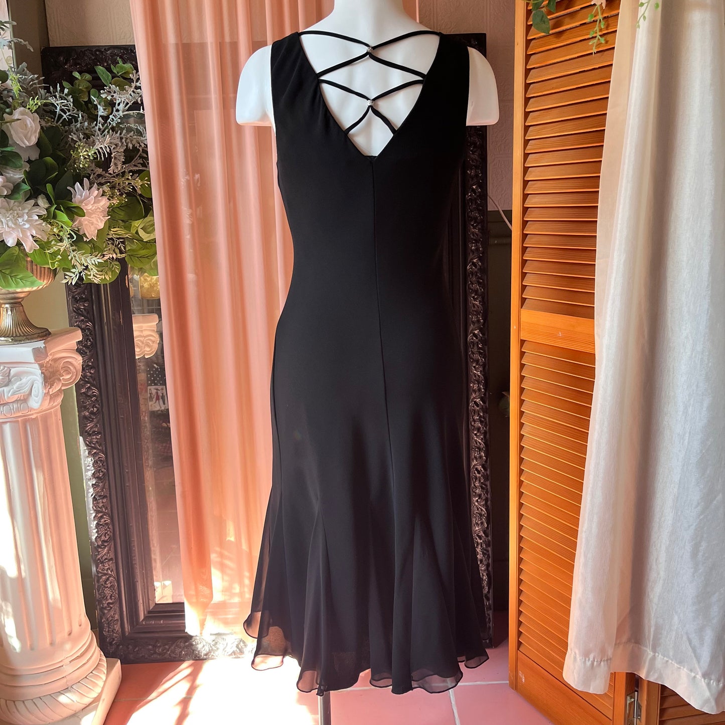 S.L.Fashions Black Dress With Cross Strapped Back