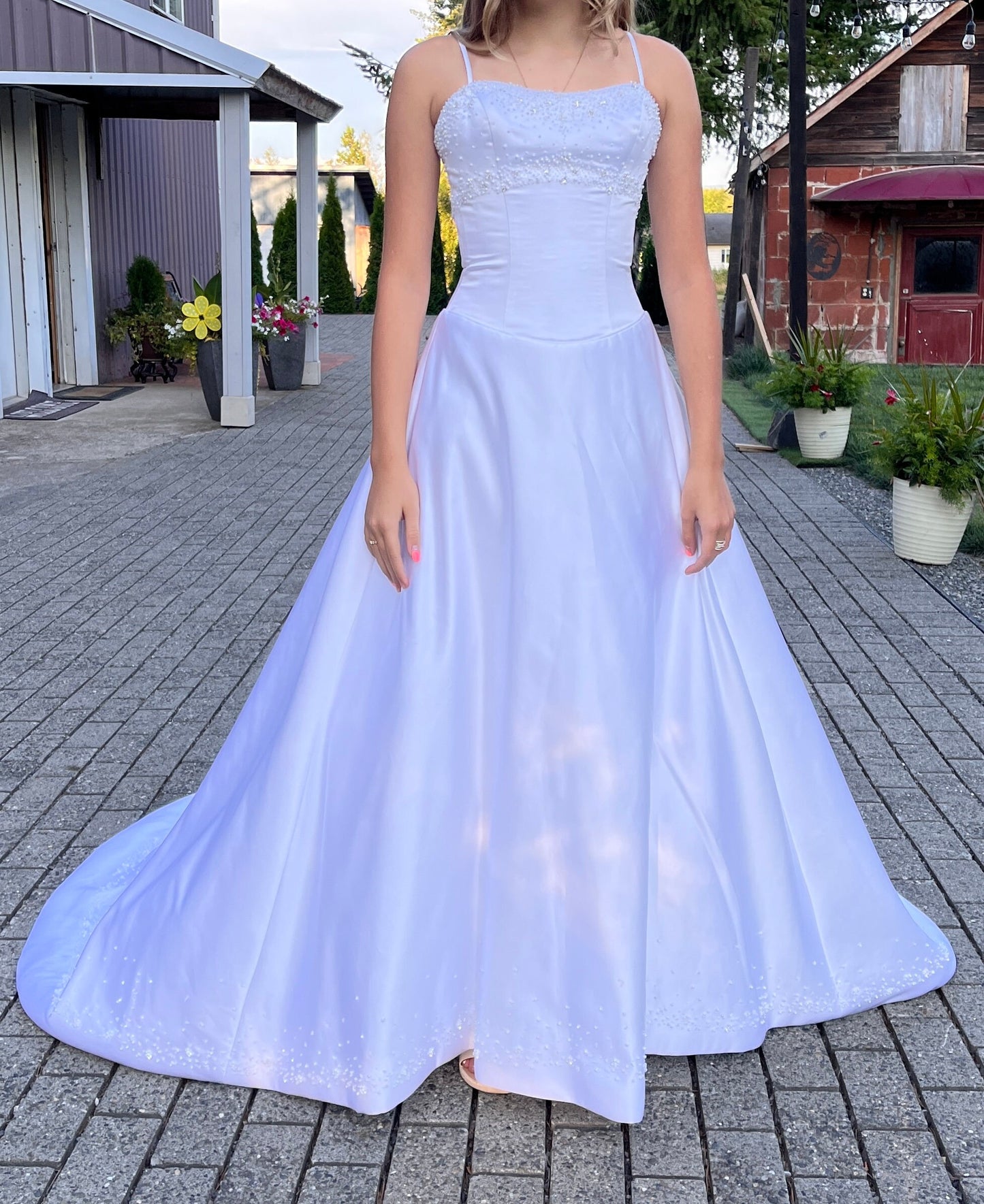 DREAMS Spaghetti Strapped Wedding Dress with Beading Detail