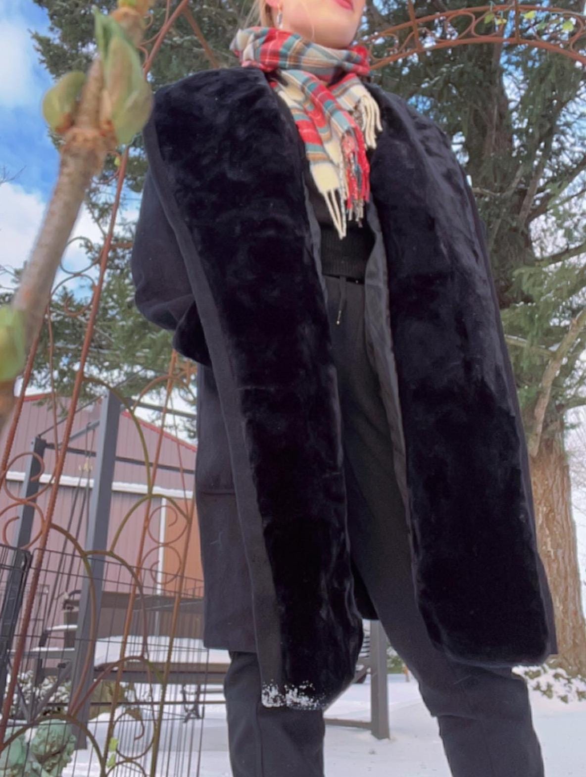Vintage Black Wool Blend Coat with Faux Fur Details - The Limited