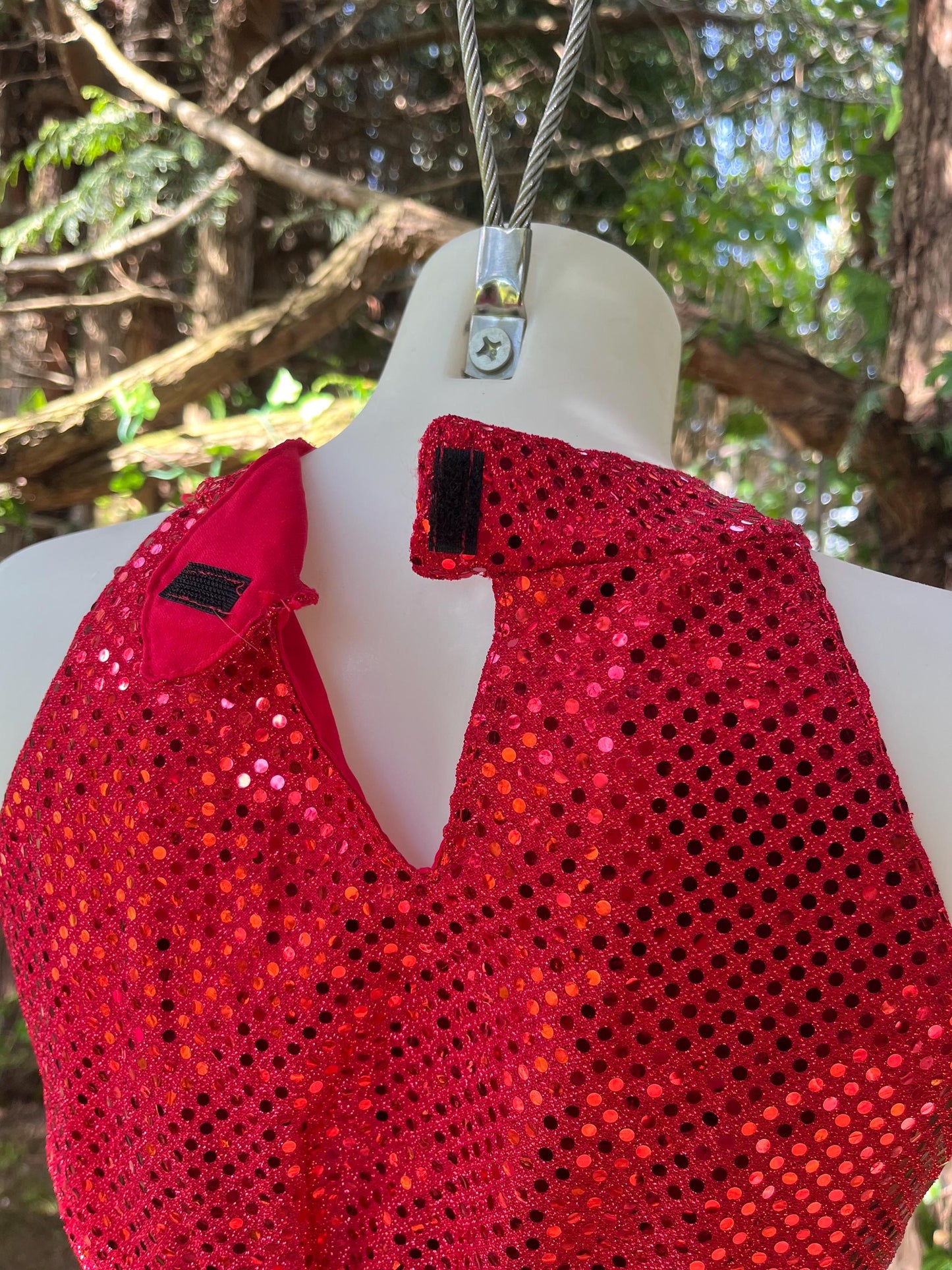 Firestarter Sequin Two-Piece Set – Red Festival Outfit with Glitter Crop Top & Flared Pants