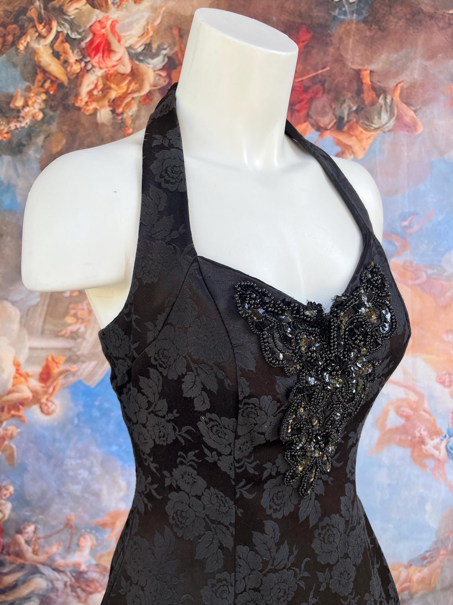 Black Gothic Cocktail Jacquard Halter Dress