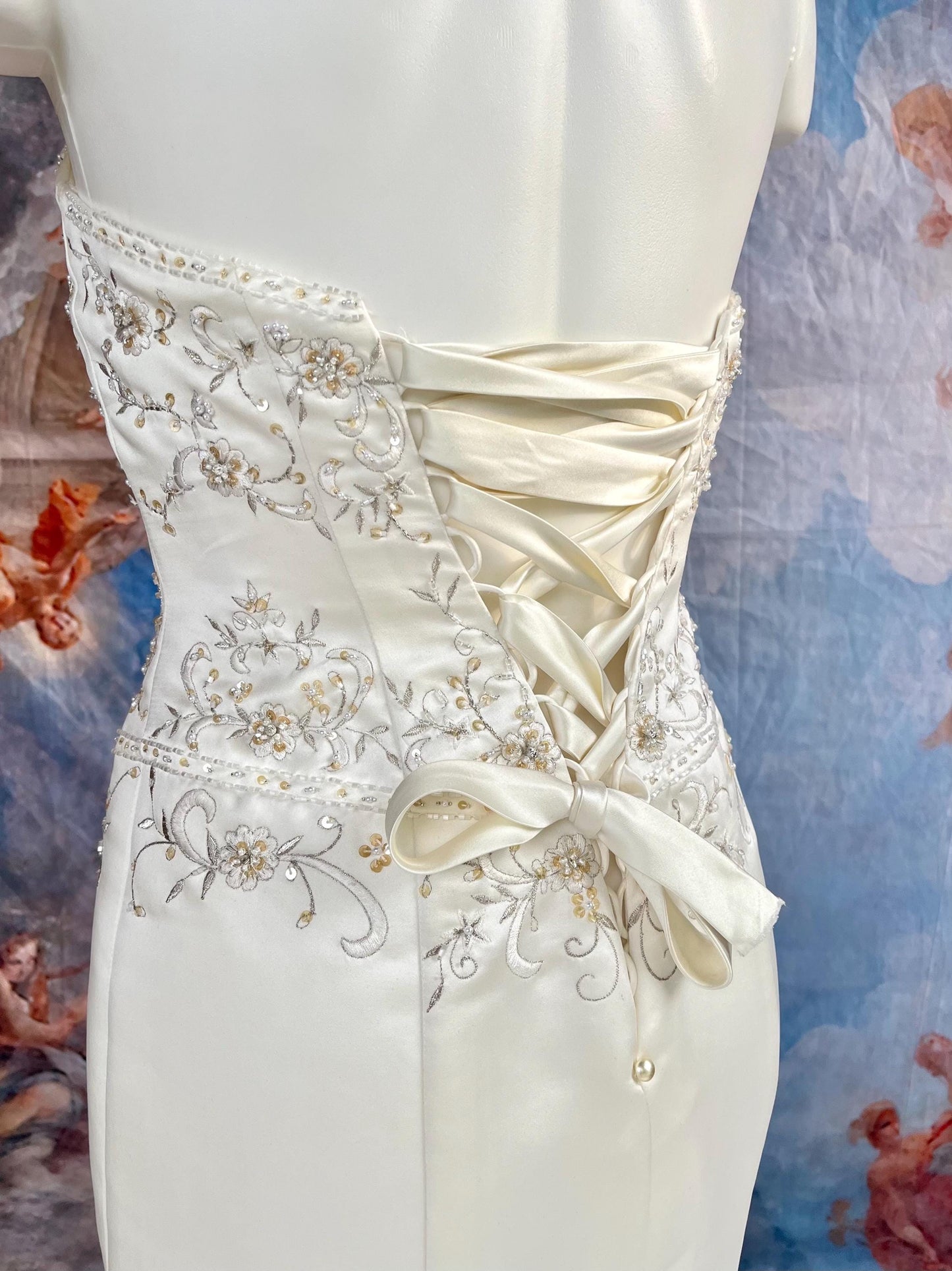 Ivory Embroidered Petite Strapless Mermaid Wedding Dress