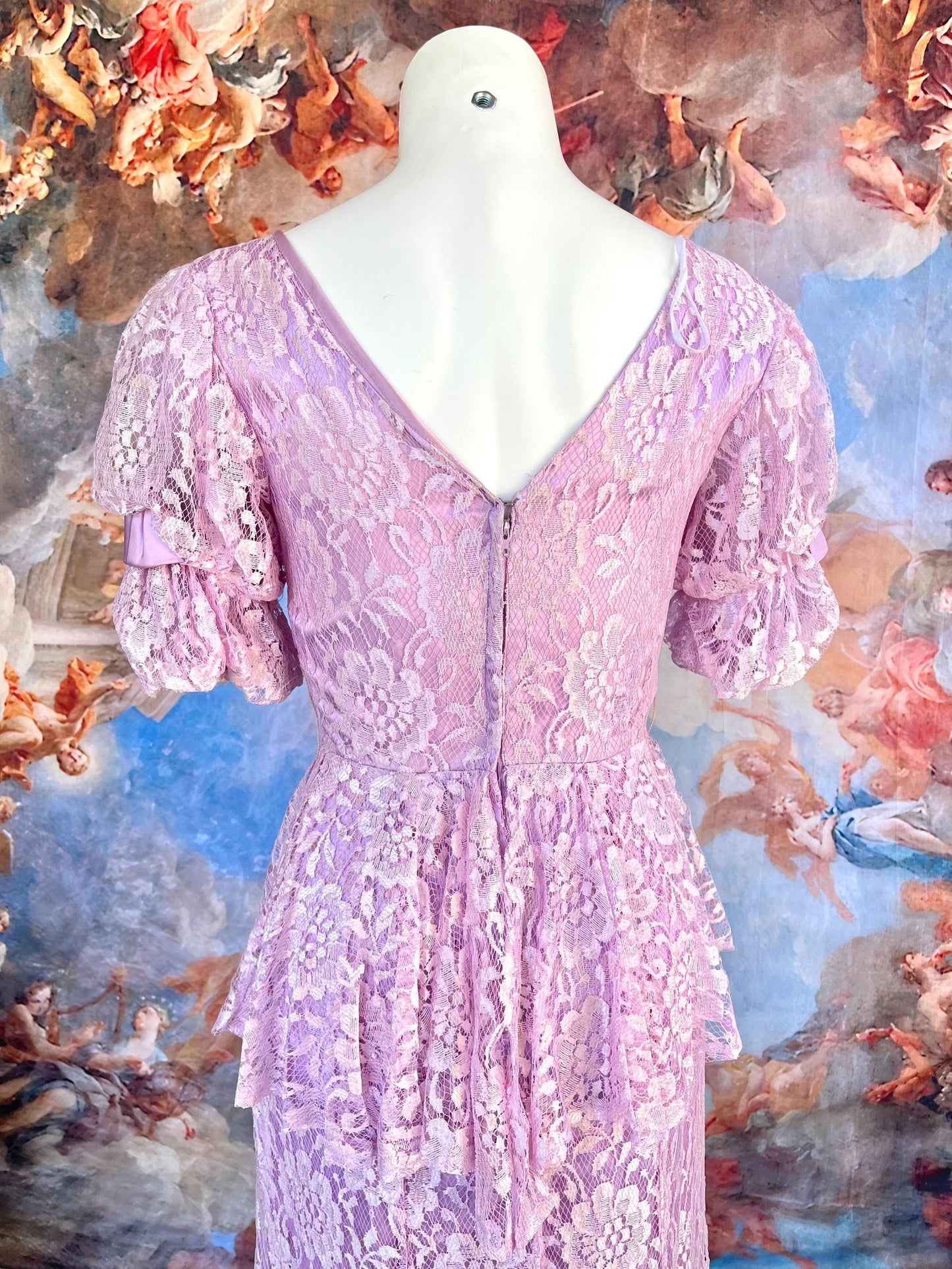 Vintage Lilac Lace Peplum Dress | 80s Romantic Cottagecore Dream