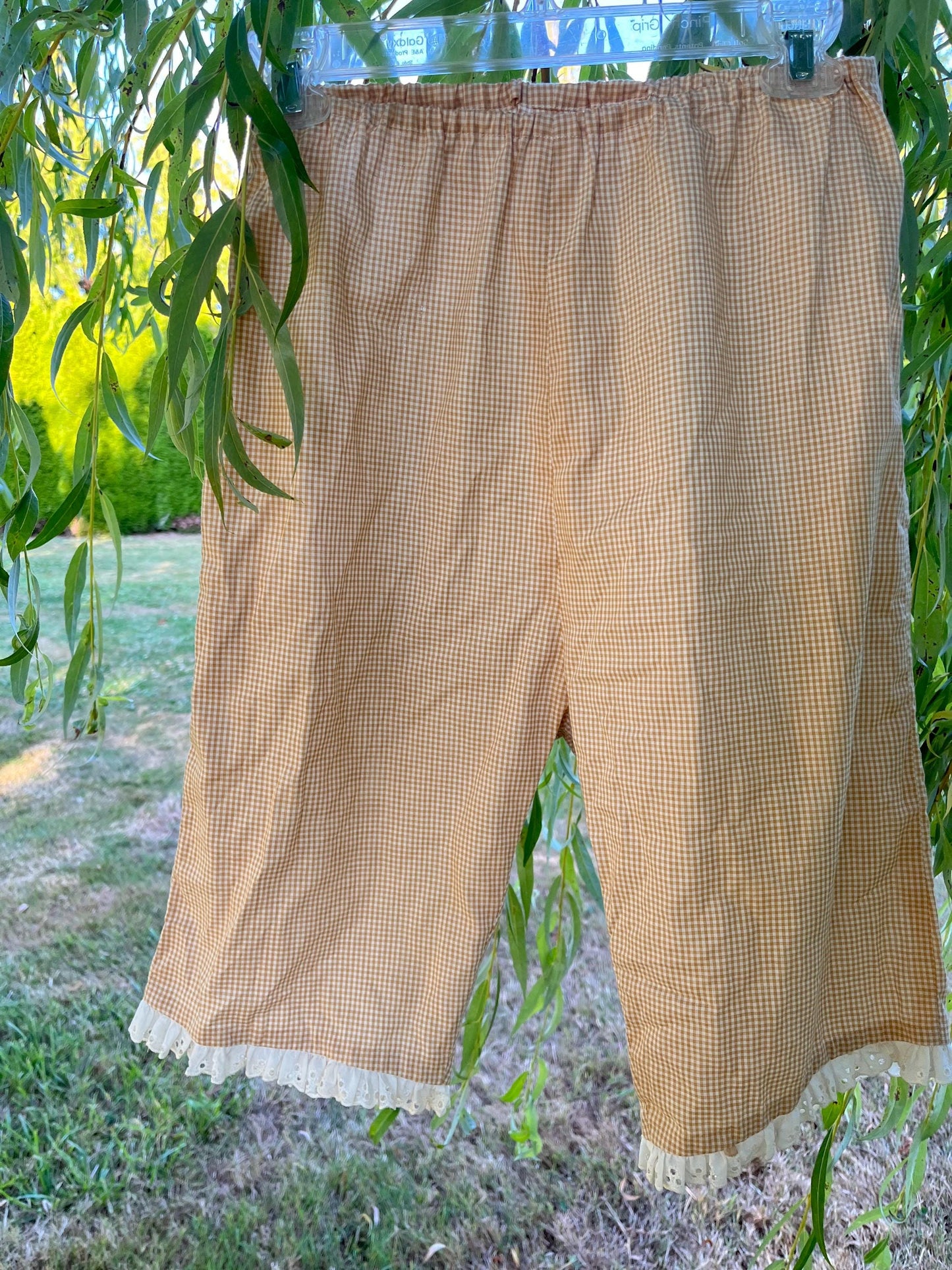 Yellow Handmade Prairie Gingham Dress & Matching Bloomers Set