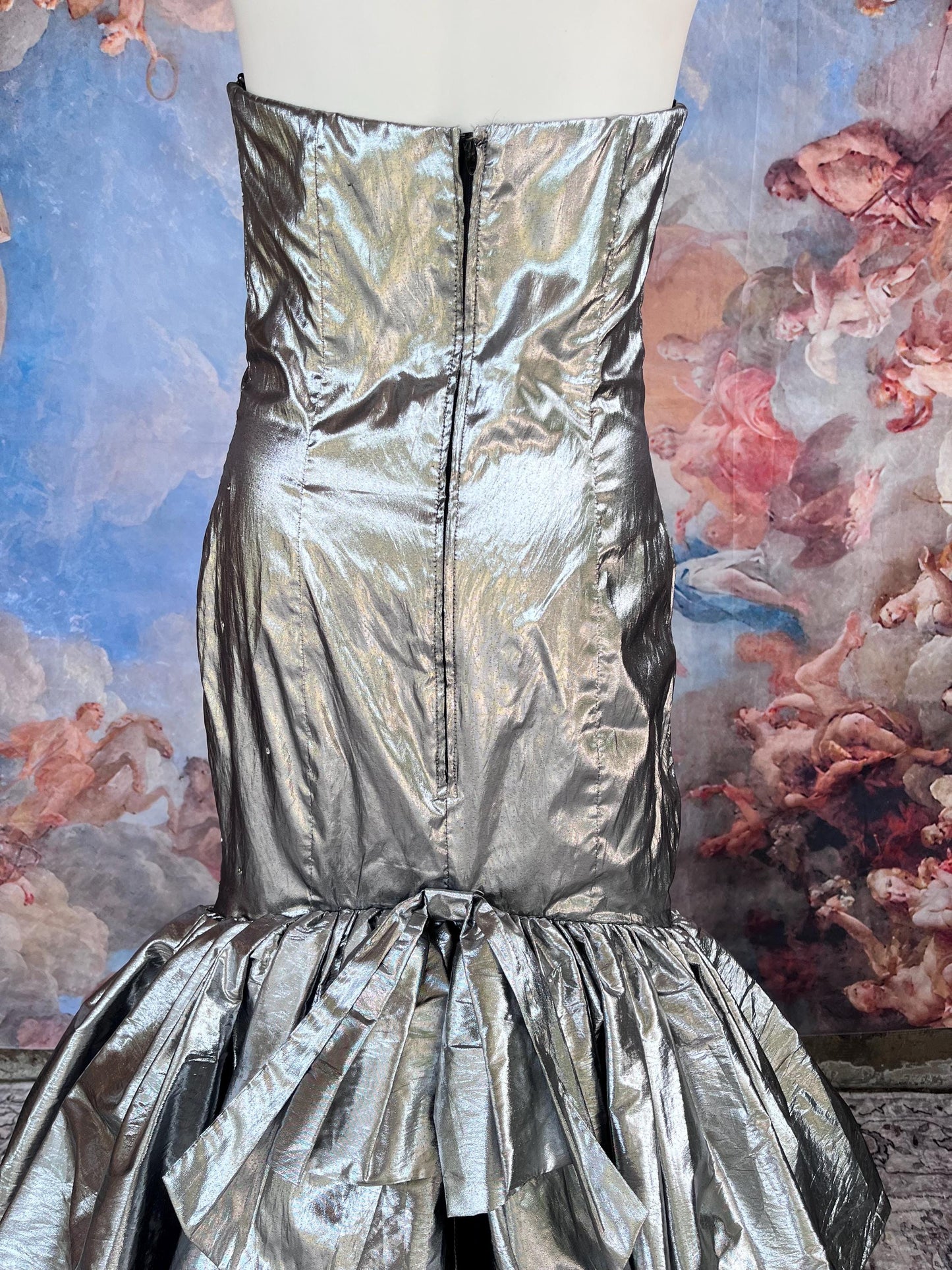 Lunar Siren Metallic Strapless Dress with Black Tulle Back Detail