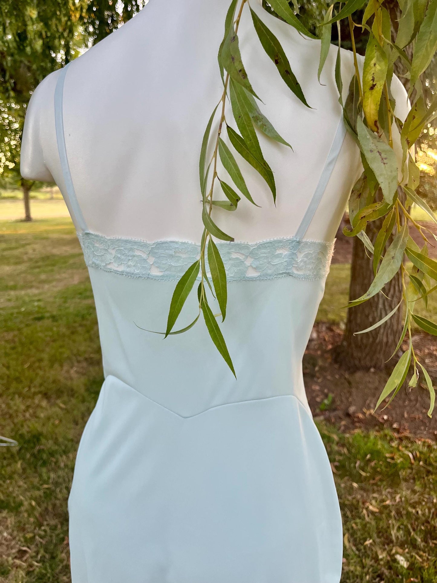 Vintage Pale Blue Lace Trim Slip Dress, Bridal Something Blue Lingerie, 90s Nightgown, Romantic Lace Trim Slip, Boudoir or Layering Dress