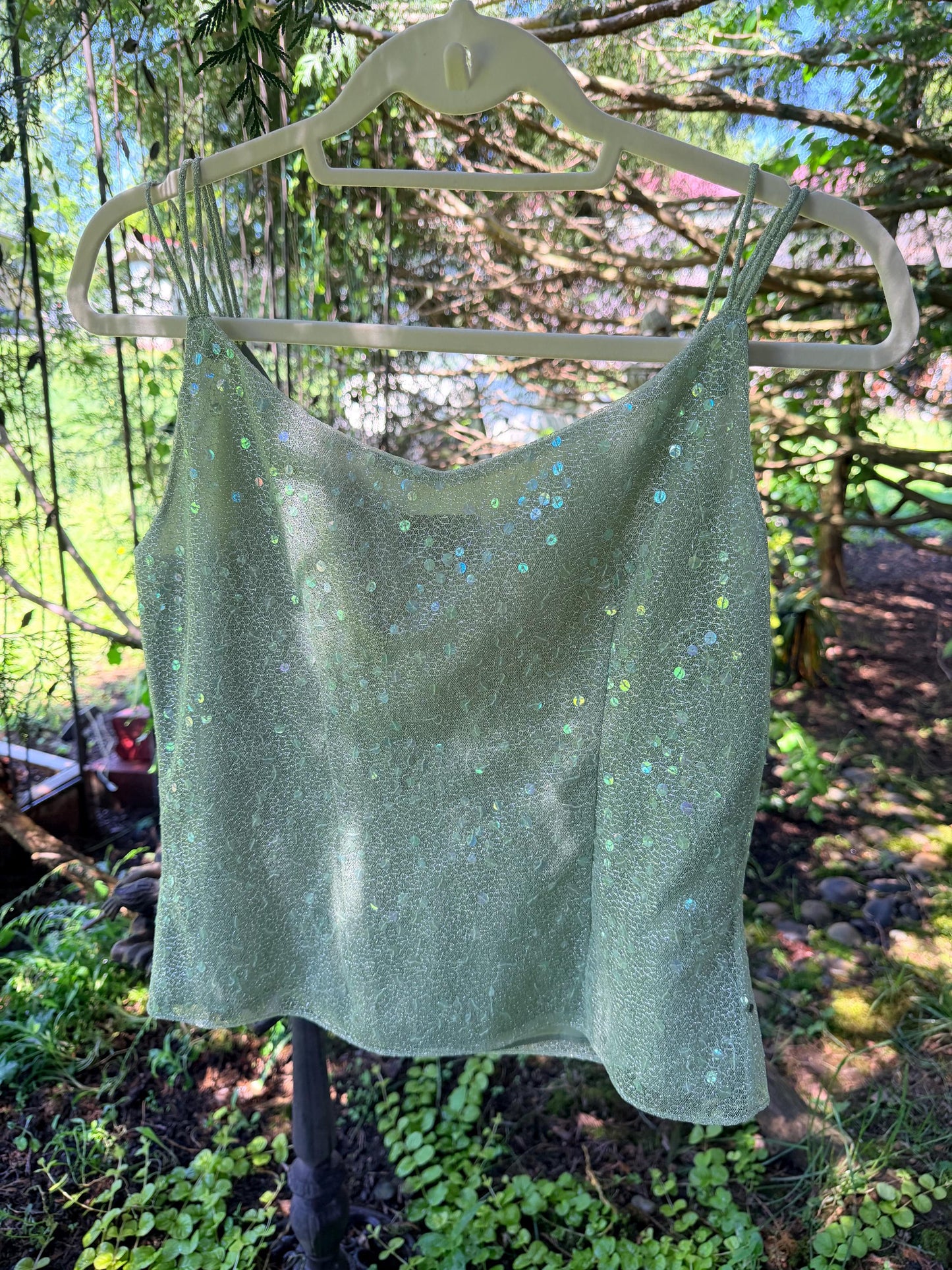 Fairycore Sage Sequin Sparkle Top