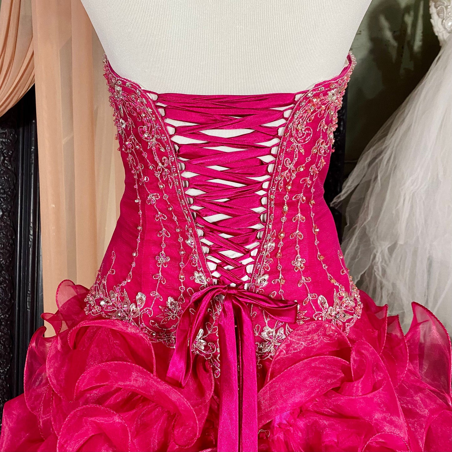 Fuchsia Strapless Ballgown With Ruffled Organza Skirt