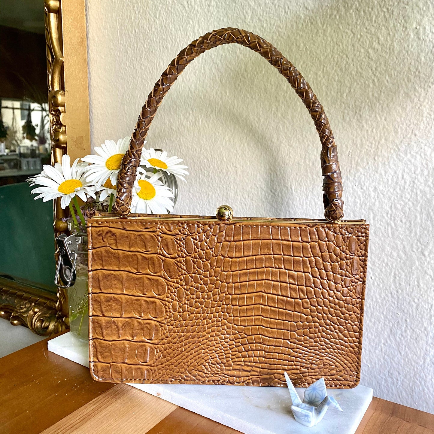 ISAAC MIZRAHI Brown Scaled Mini Purse