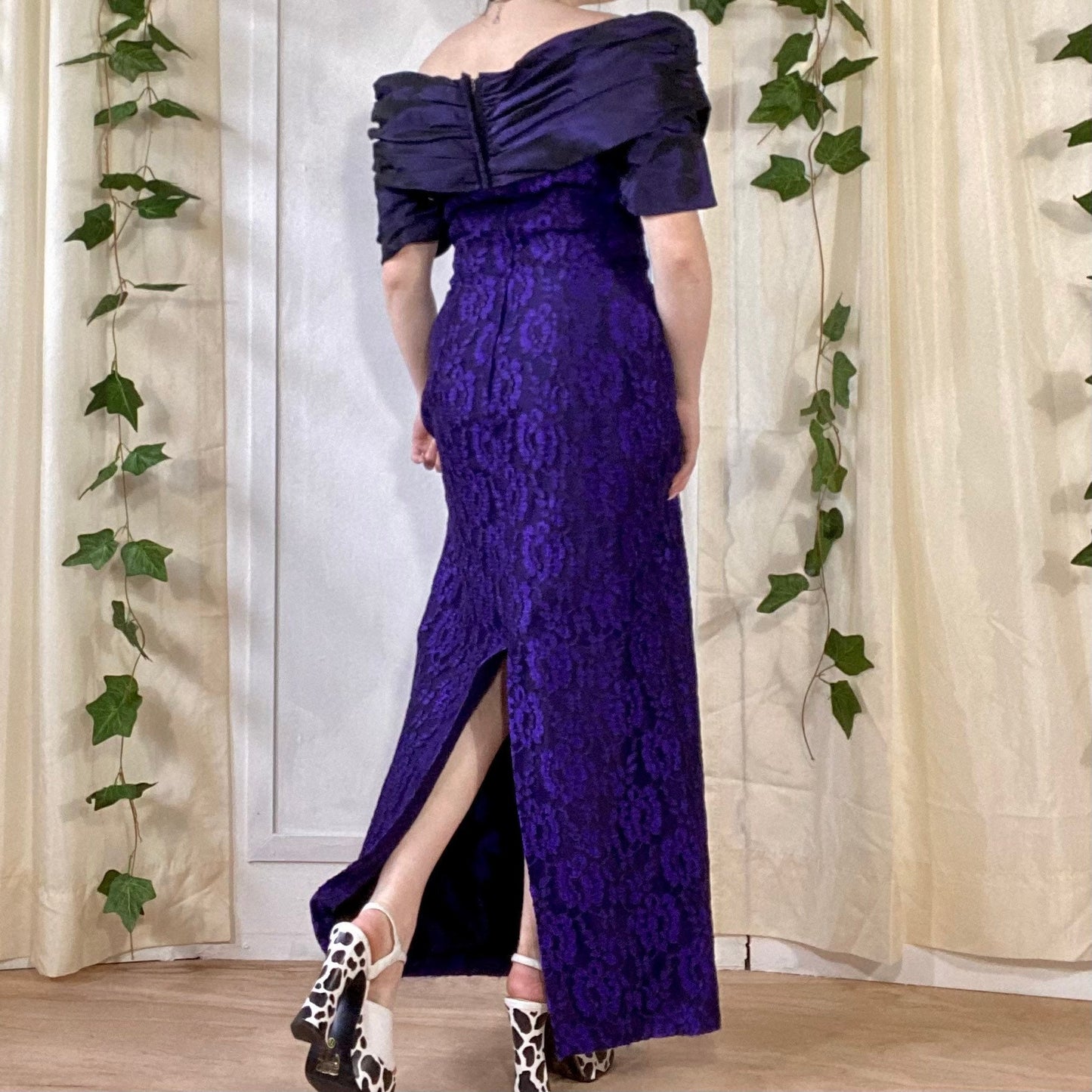 Purple Off Shoulder Vintage Lace Dress