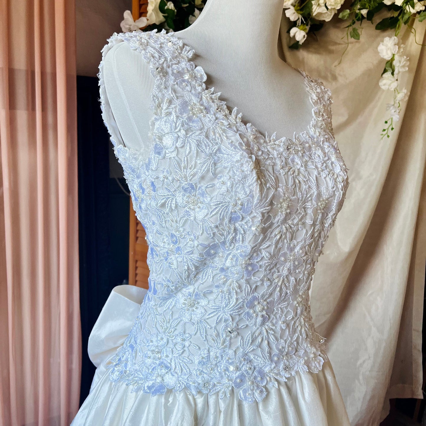 Mori Lee 70% Silk Ivory Ballgown With Lace Top & Bustle