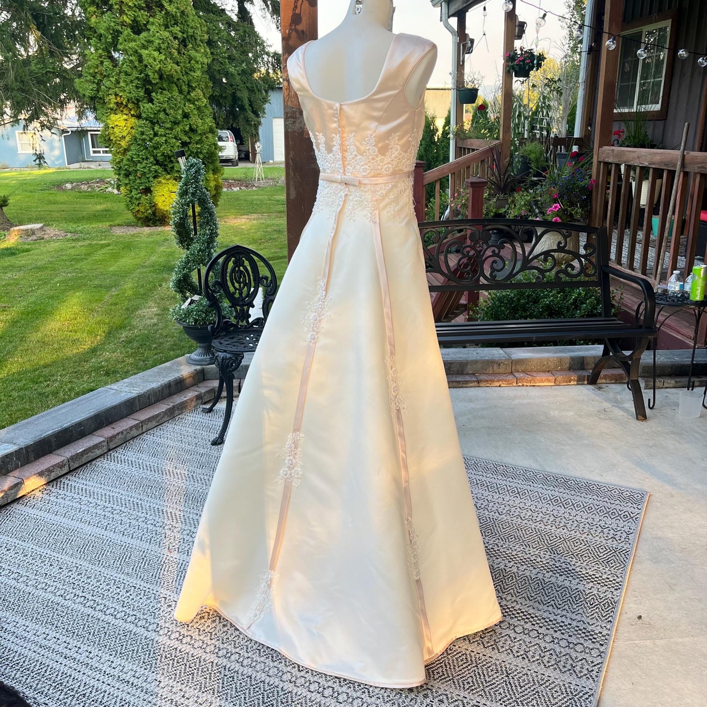 Elegant Ivory A-Line Wedding Gown with Champagne Top