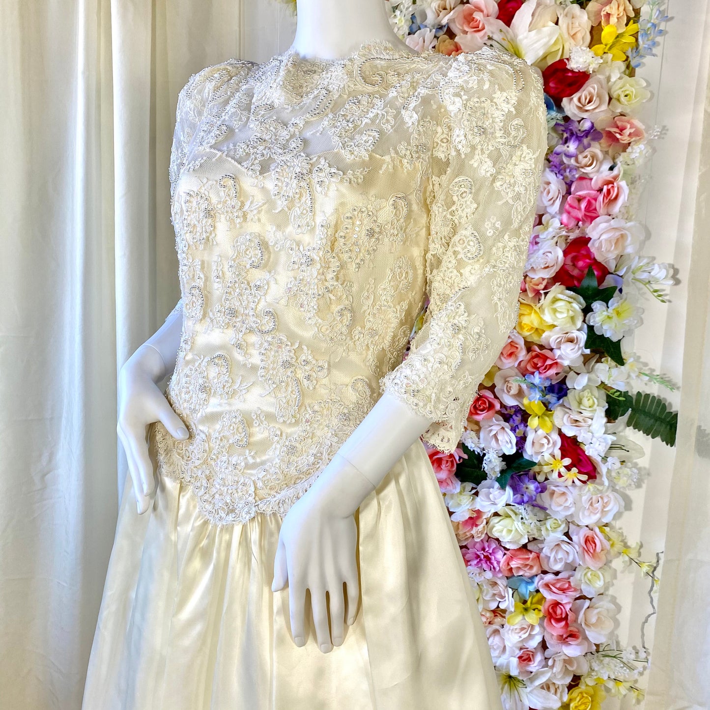 Ivory Tea Length 1990s Dress with Matching Headpiece