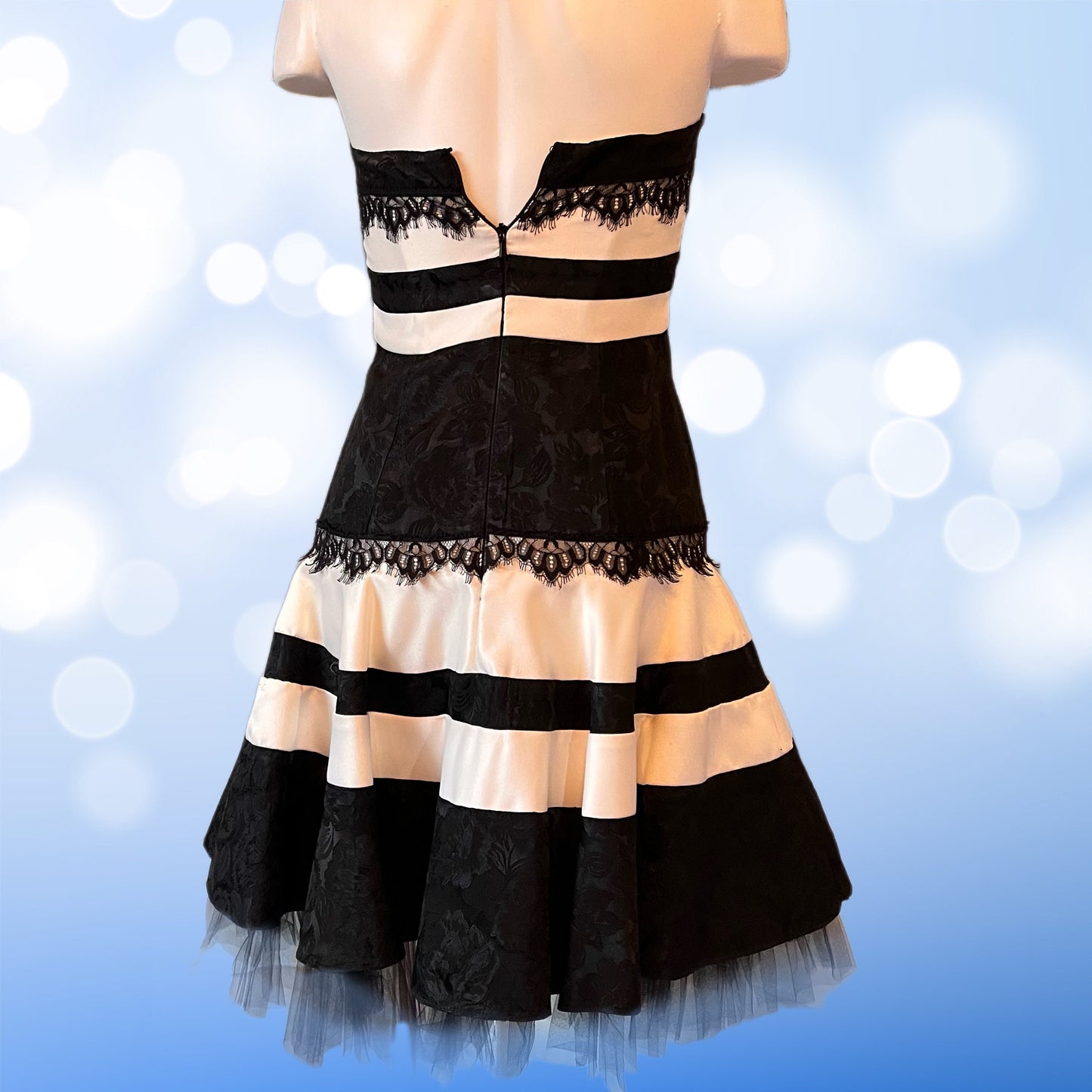 Jessica McClintock Black & White Short Dress, Lace Detail