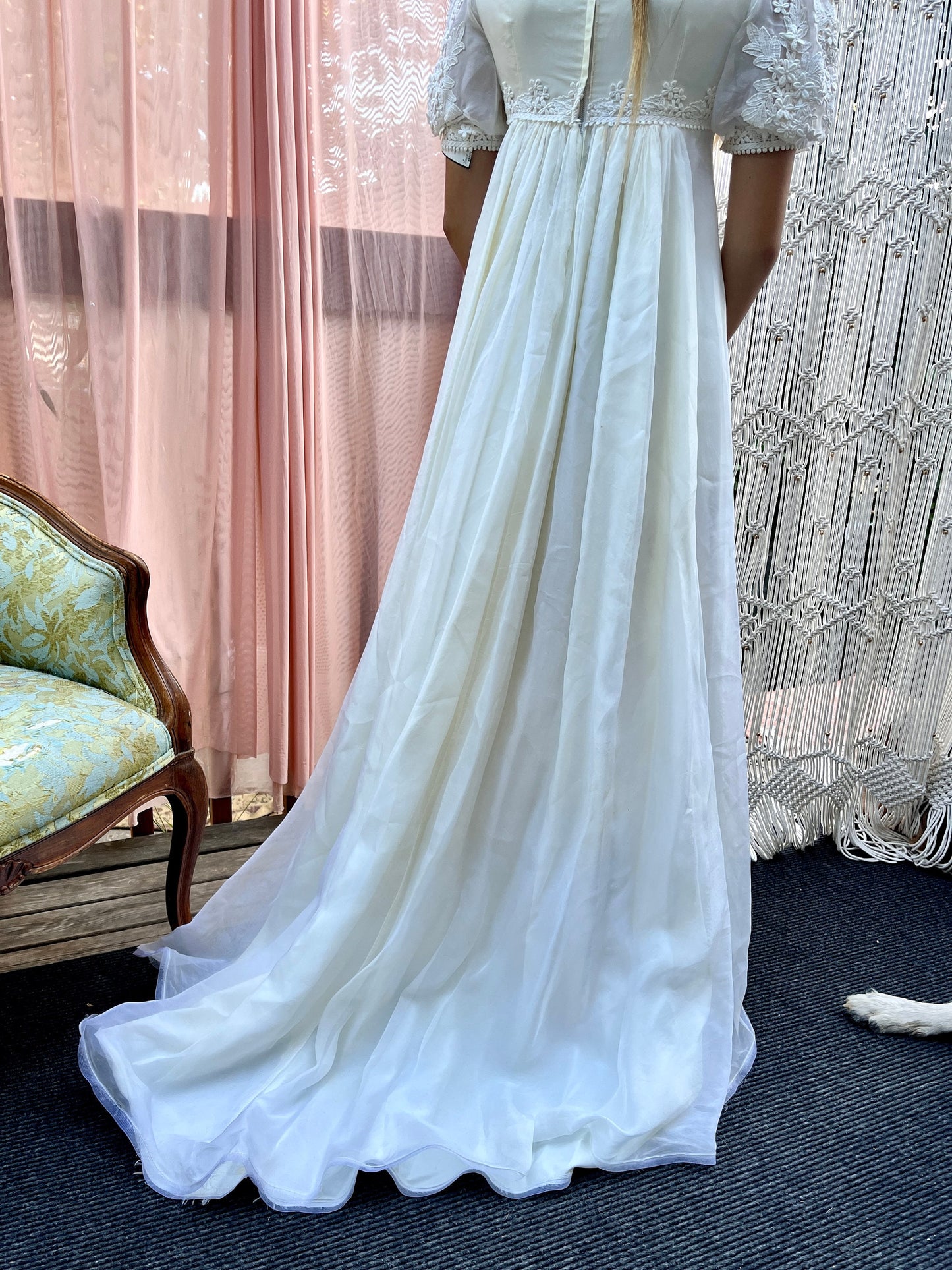 1967 Empire Waistline Wedding Dress With Puff Sleeves