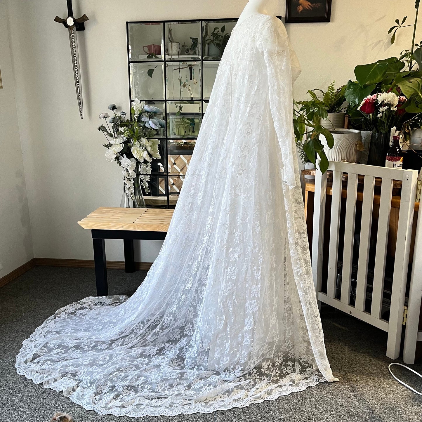 1950's All-Lace Empire Waisted Dress With Matching Crown & Veil