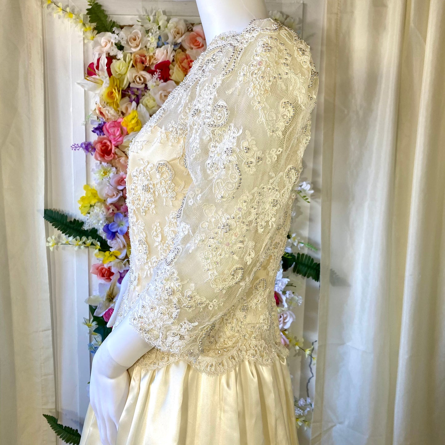 Ivory Tea Length 1990s Dress with Matching Headpiece