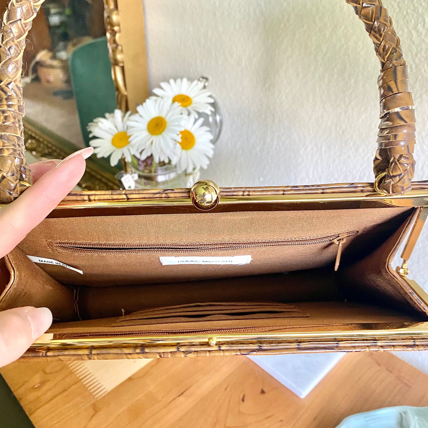 ISAAC MIZRAHI Brown Scaled Mini Purse