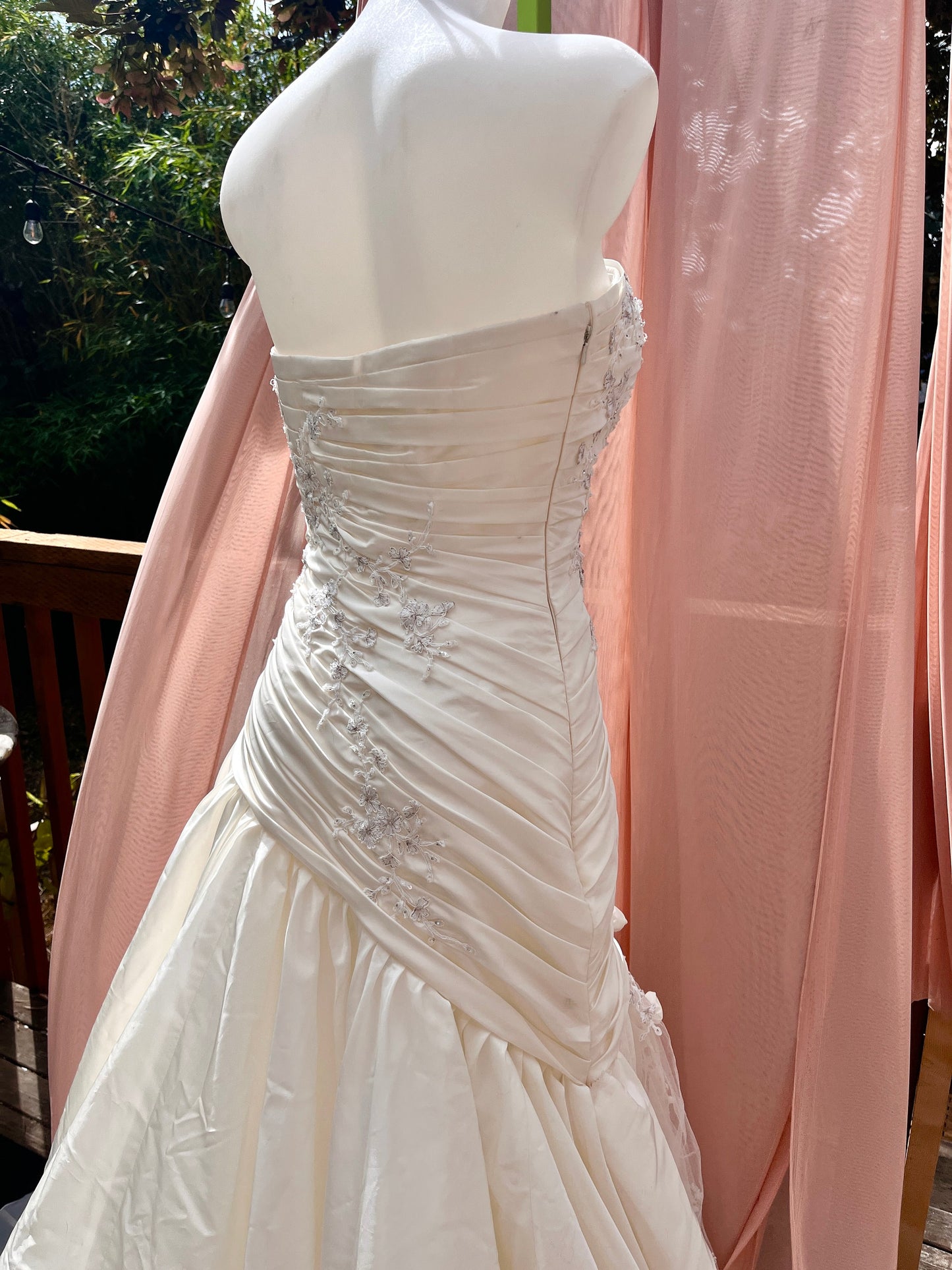 Ivory Taffeta Strapless Wedding Gown With Roses