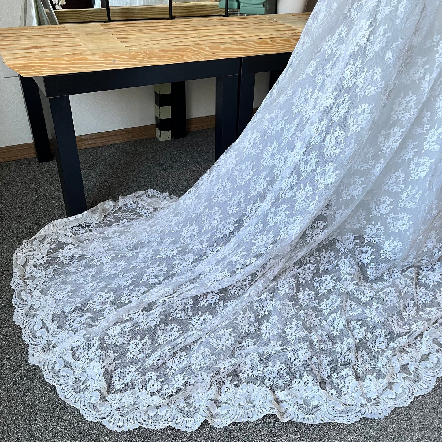 1950's All-Lace Empire Waisted Dress With Matching Crown & Veil