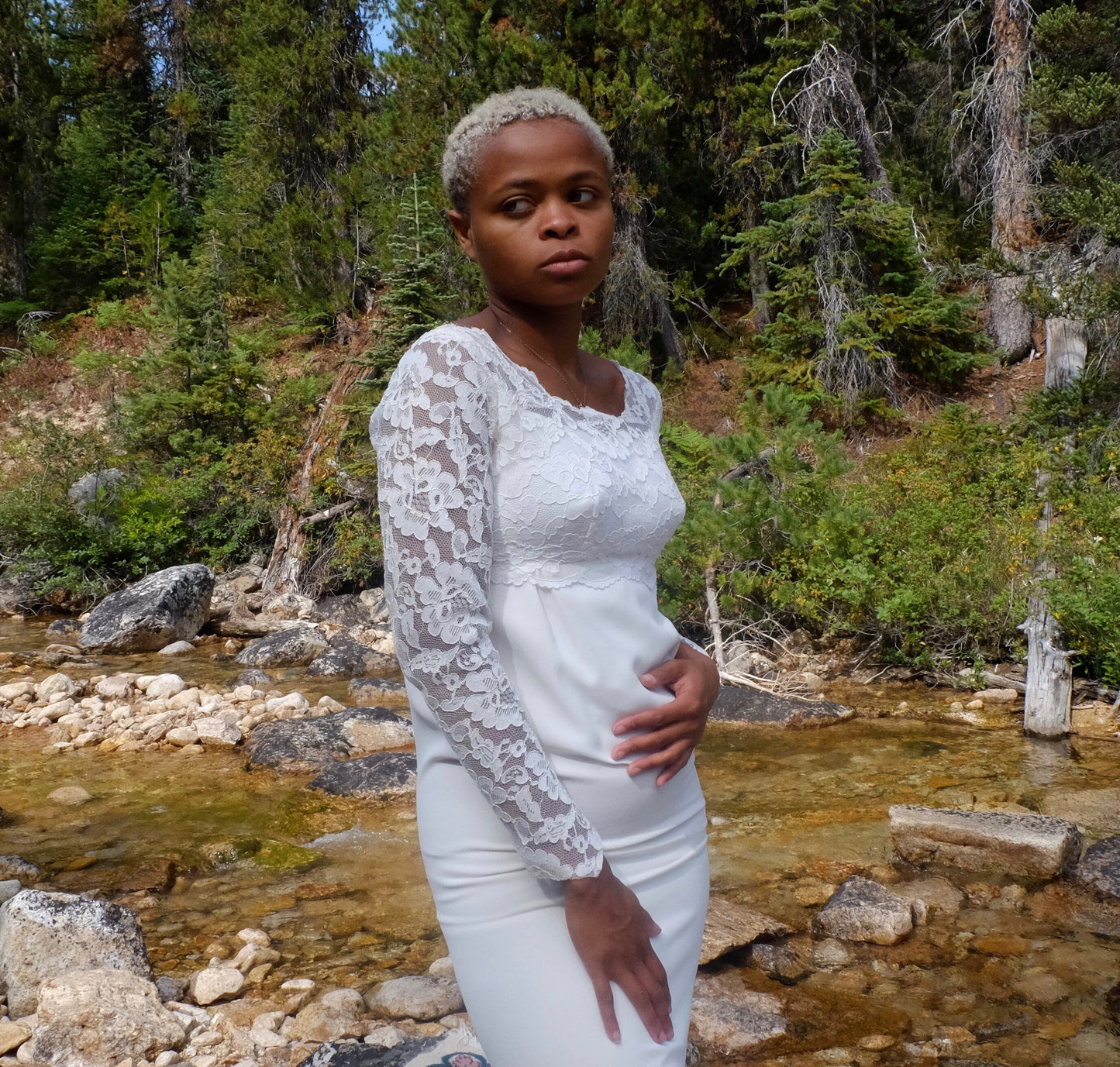 Vintage Wedding Dress with Empire Waist and Lace Bodice