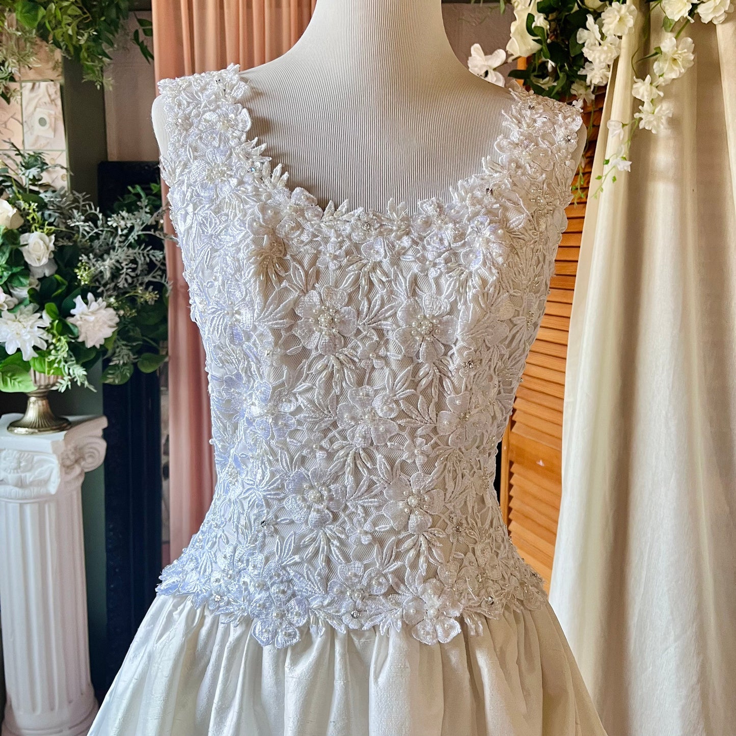 Mori Lee 70% Silk Ivory Ballgown With Lace Top & Bustle