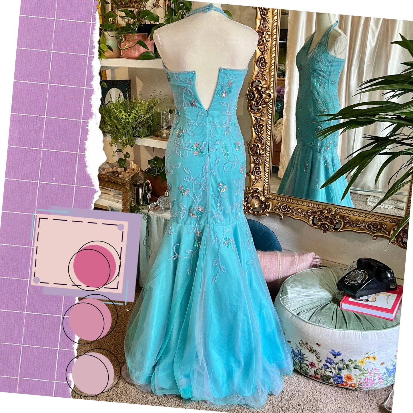Turquoise Mermaid Halter Top Prom Dress