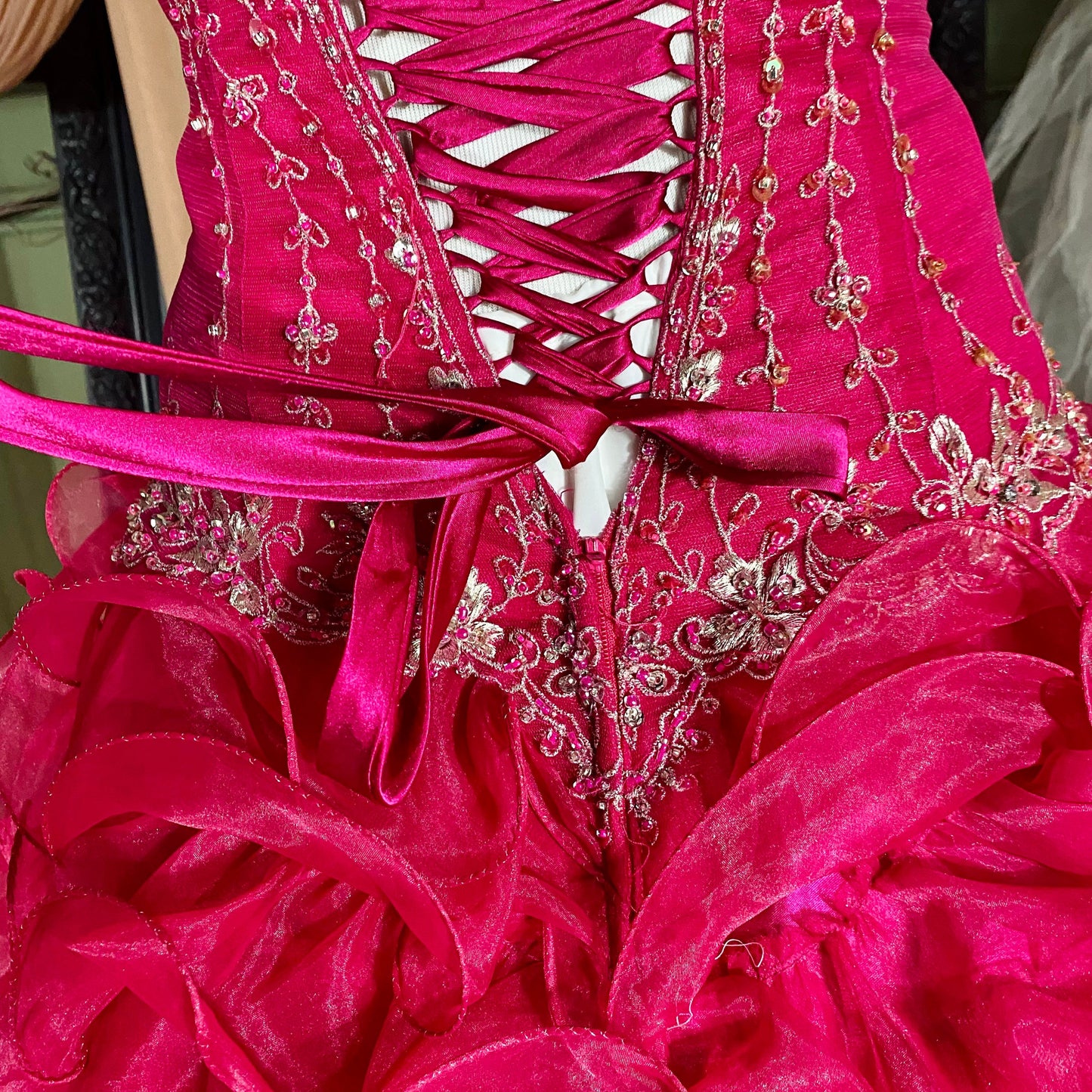 Fuchsia Strapless Ballgown With Ruffled Organza Skirt