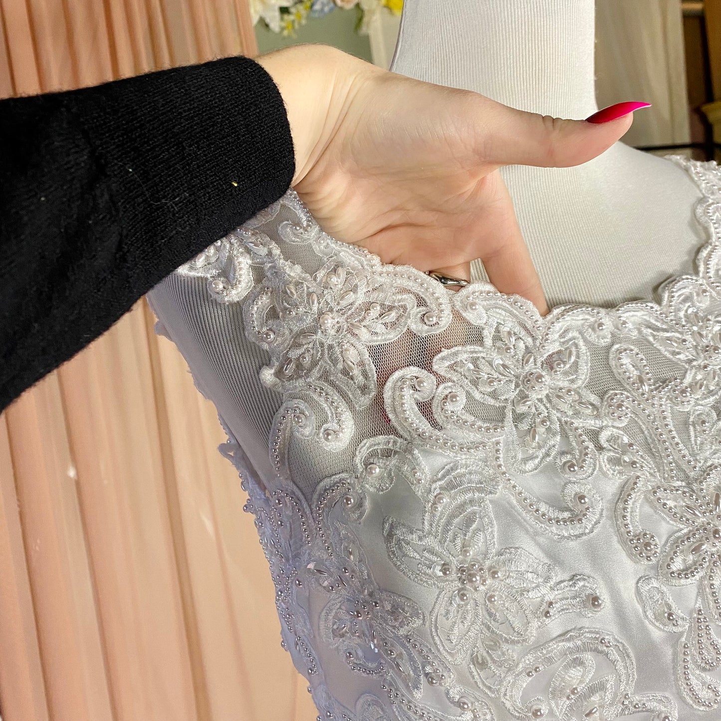 Michael Angelo White A-line Satin & Lace Sleeveless Dress With Bustle