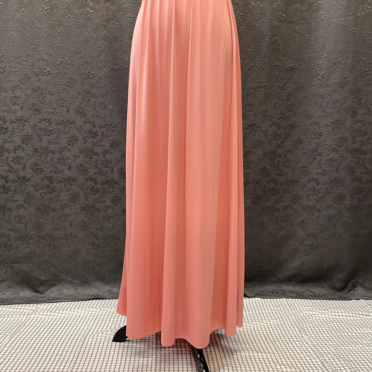 Cute 70's Vintage Peach Maxi Dress With Sheer High Collared Top