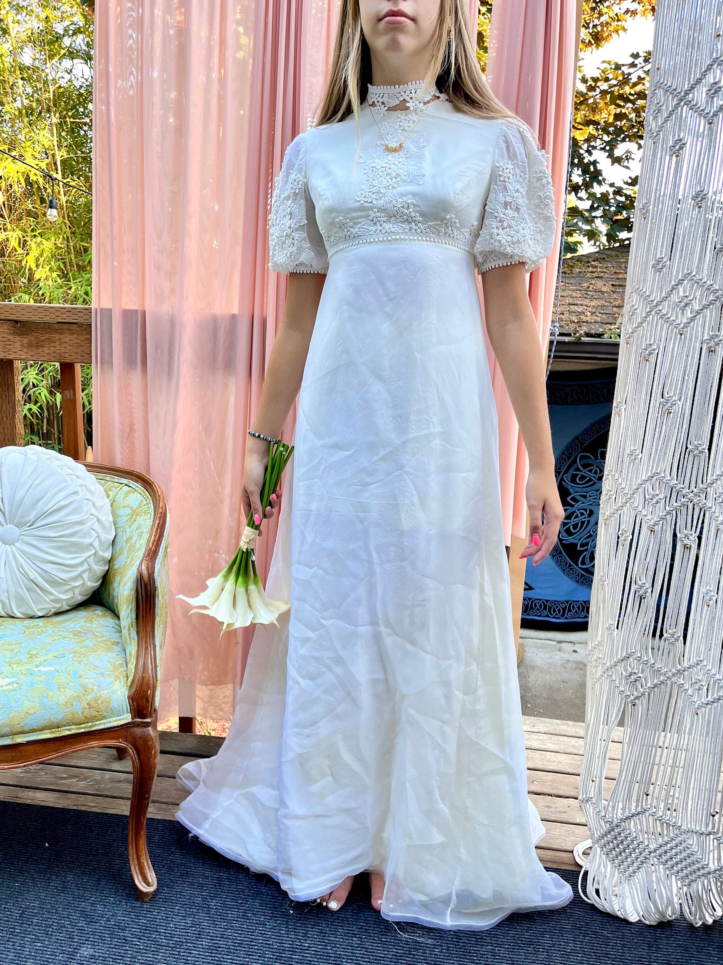 1967 Empire Waistline Wedding Dress With Puff Sleeves