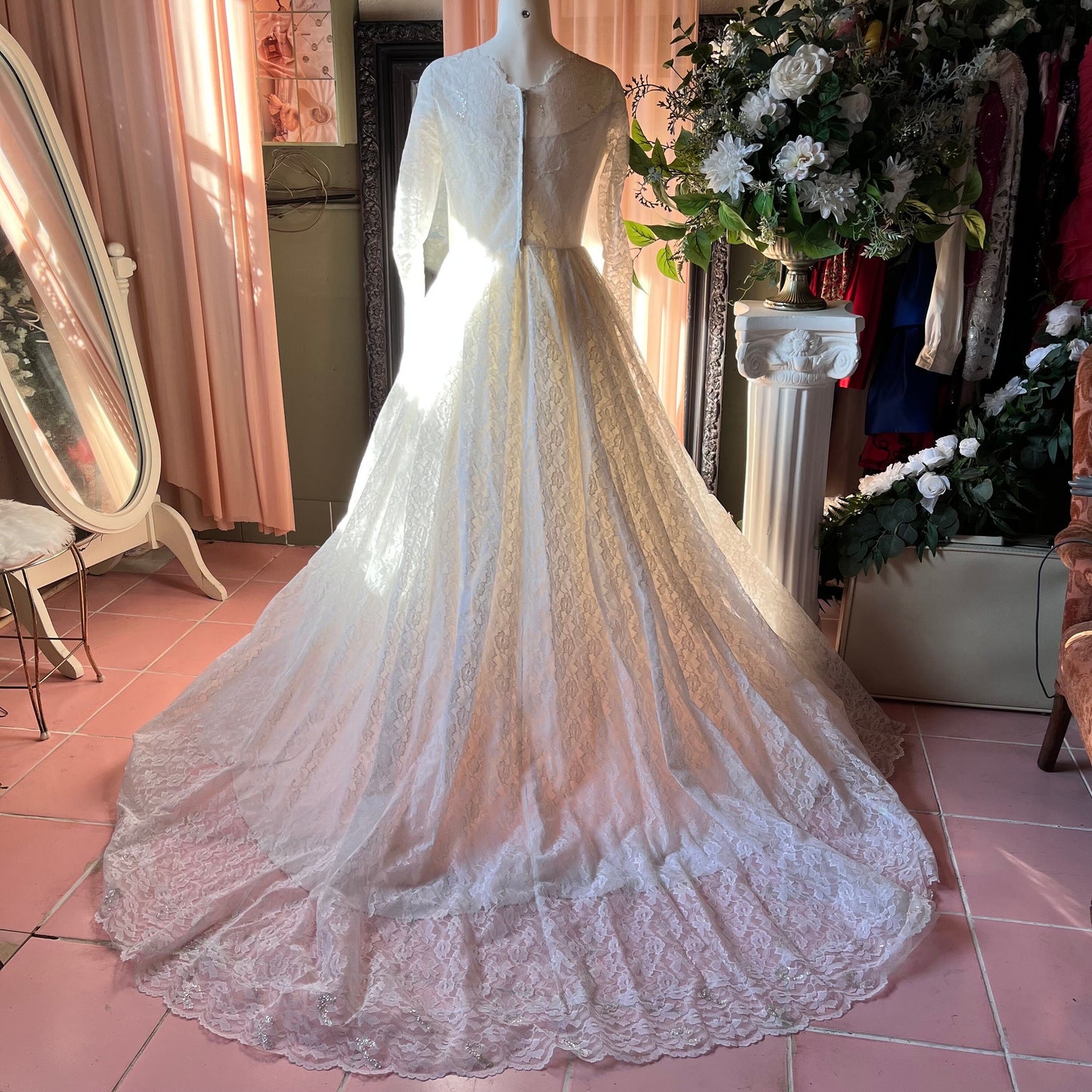 All Lace Long Sleeved Ballgown With Tiered Skirt