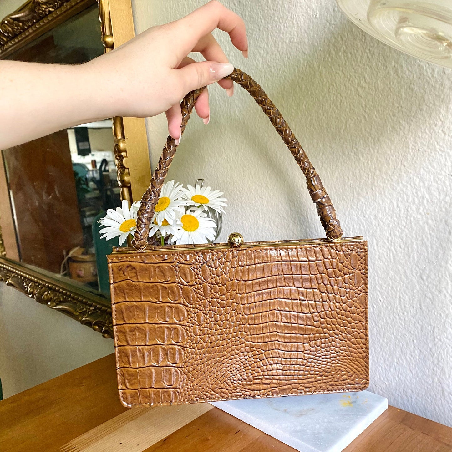 ISAAC MIZRAHI Brown Scaled Mini Purse