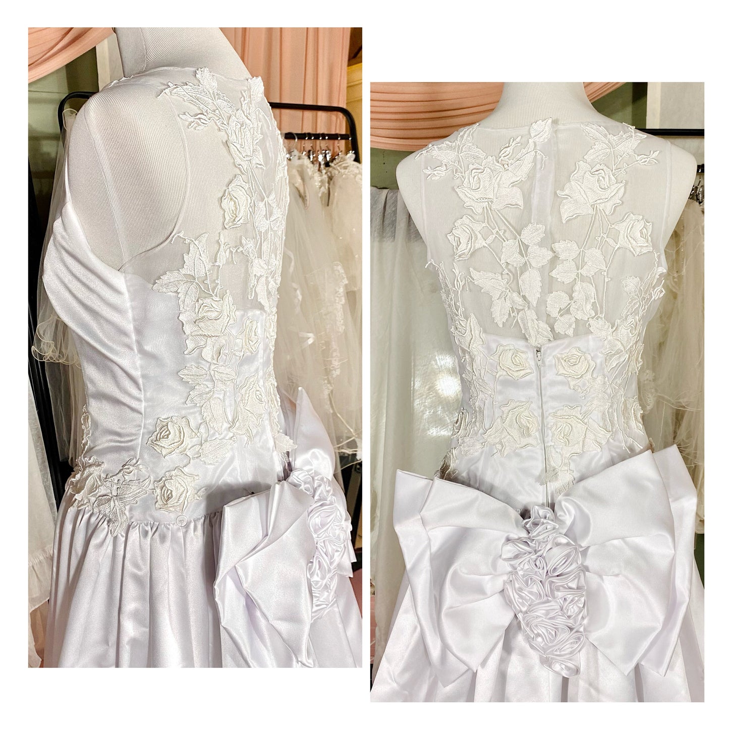 1997 Sleeveless White Wedding Dress With Bustle & Veil