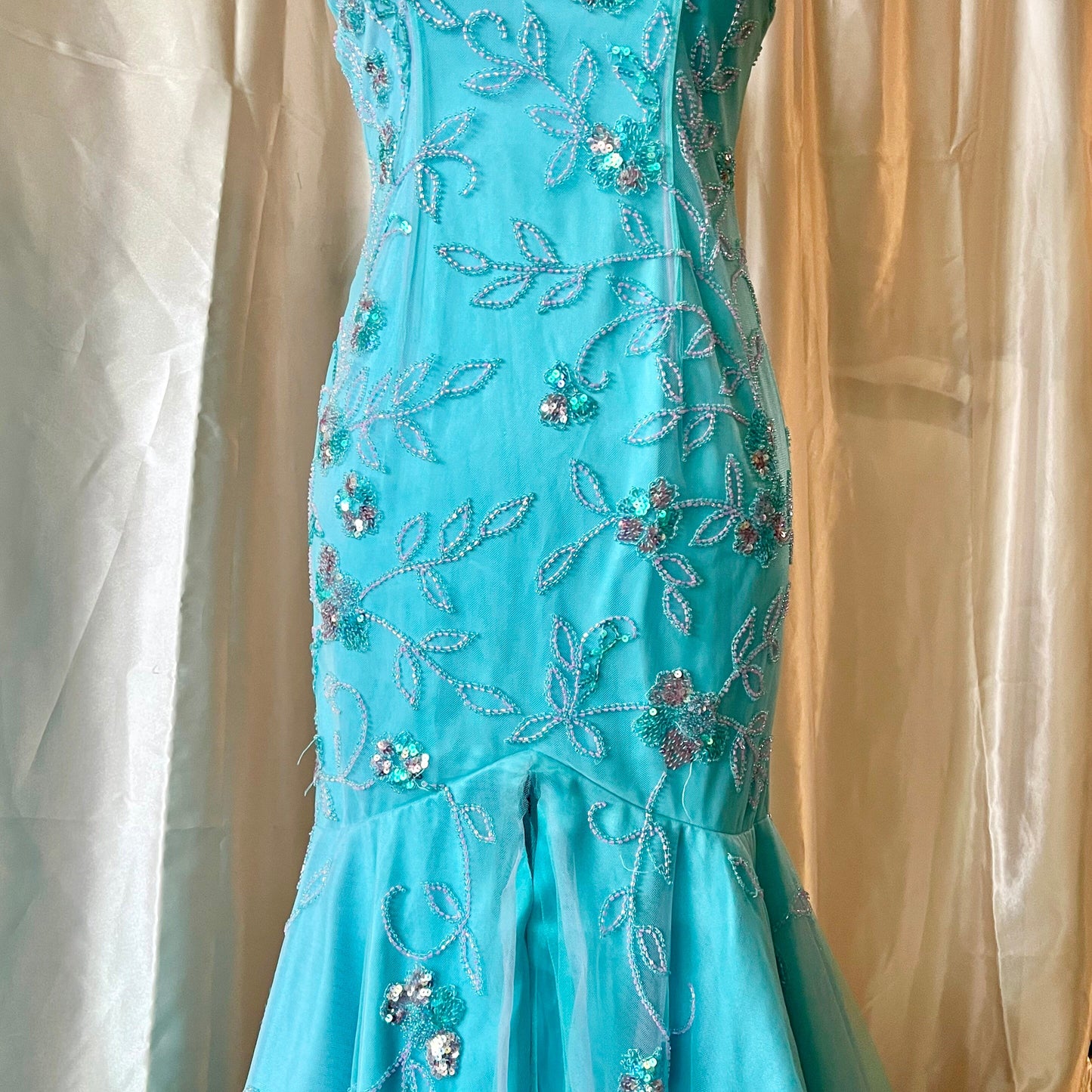 Turquoise Mermaid Halter Top Prom Dress