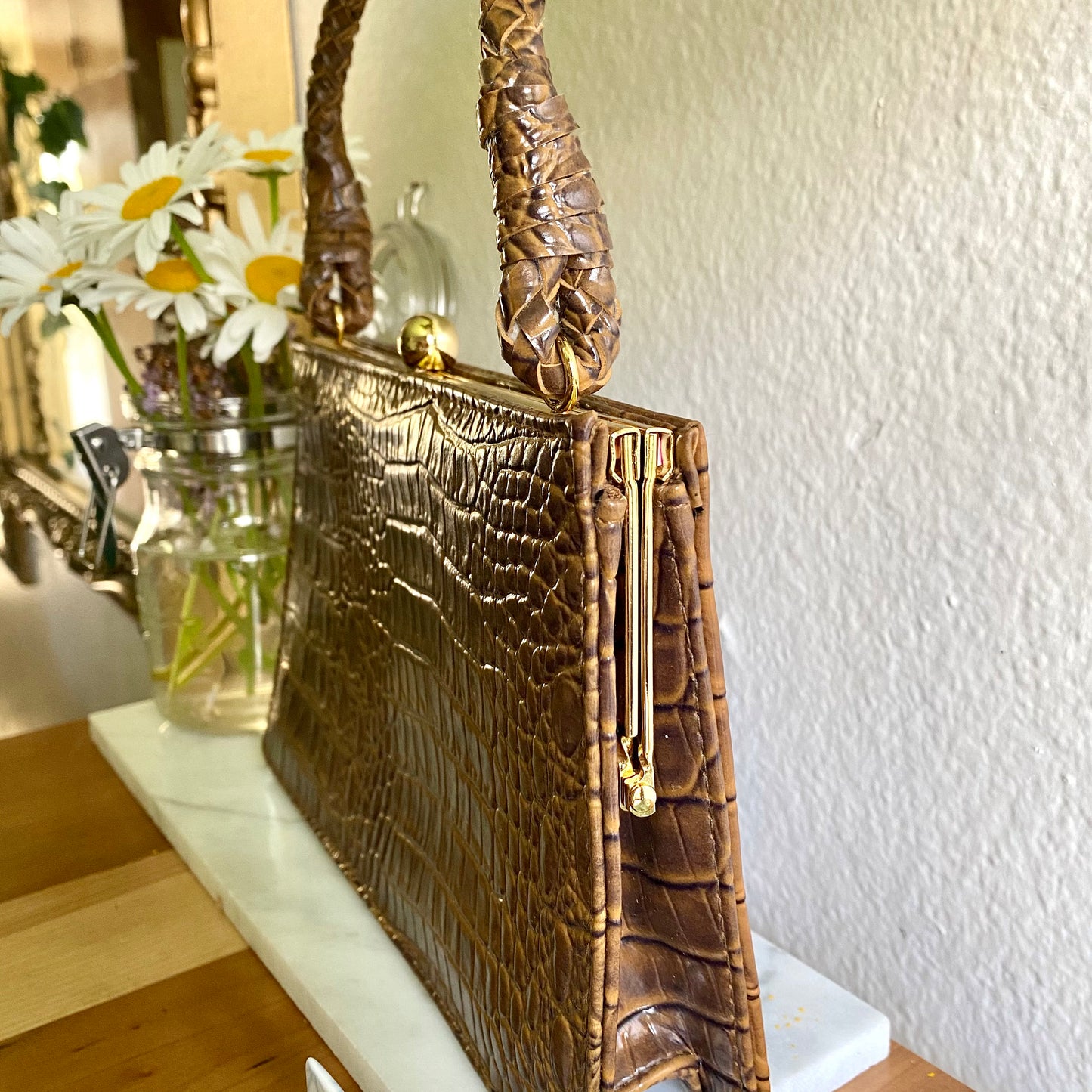 ISAAC MIZRAHI Brown Scaled Mini Purse