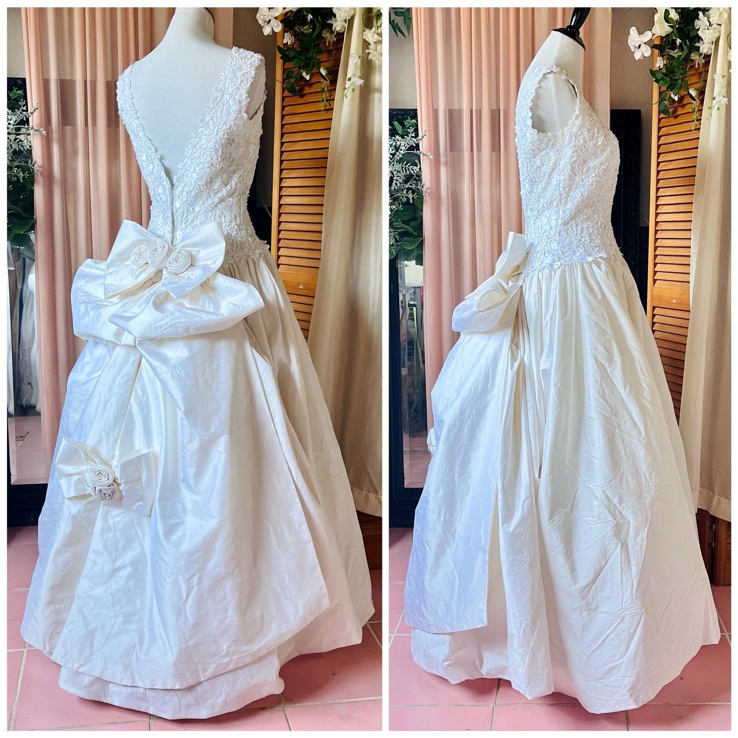 Mori Lee 70% Silk Ivory Ballgown With Lace Top & Bustle