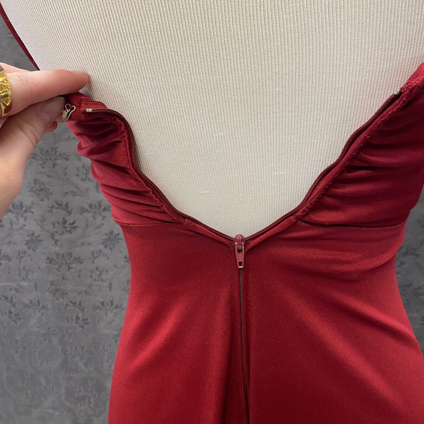 Deep Maroon Red Maxi Dress with Matching Cropped Jacket