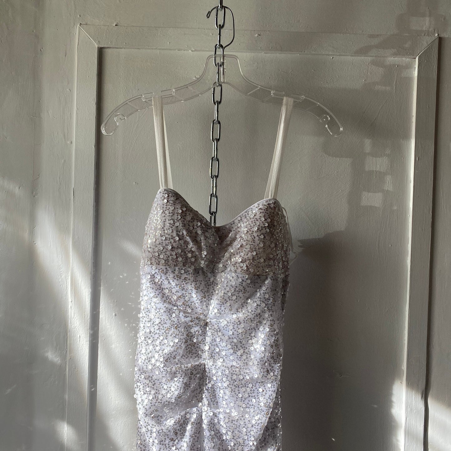 Silver sequined prom dress