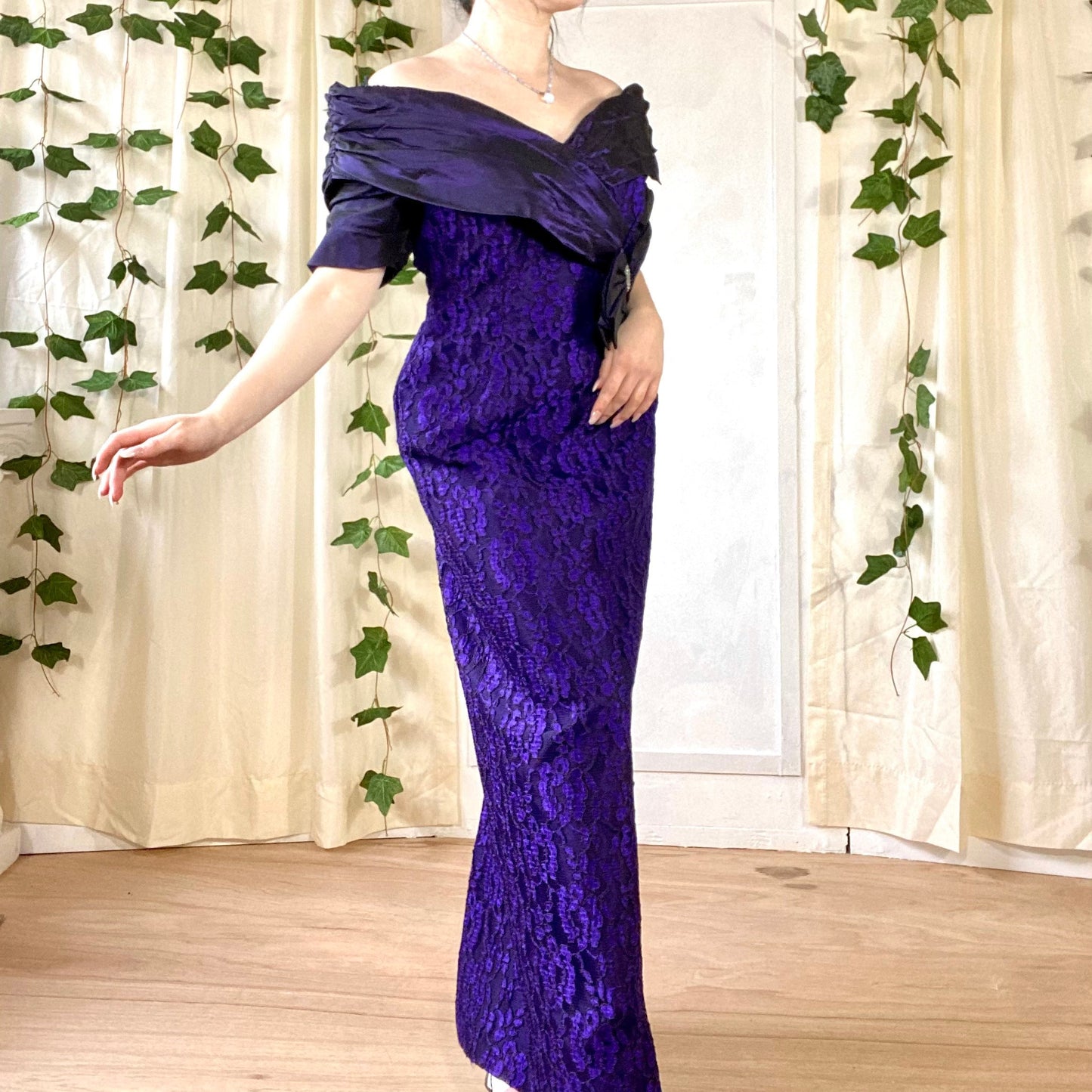 Purple Off Shoulder Vintage Lace Dress