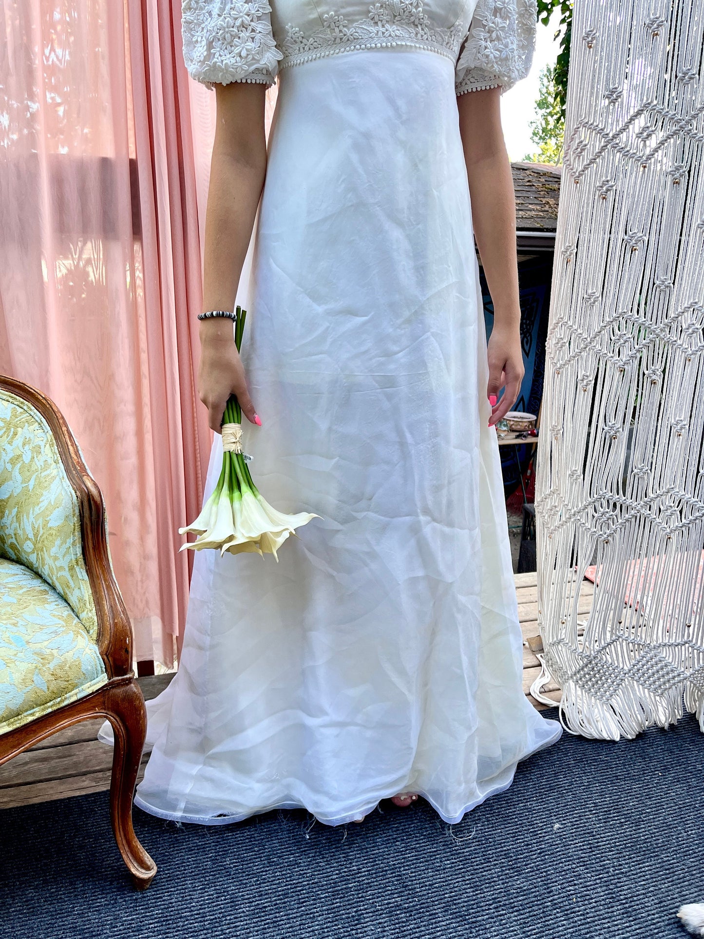 1967 Empire Waistline Wedding Dress With Puff Sleeves