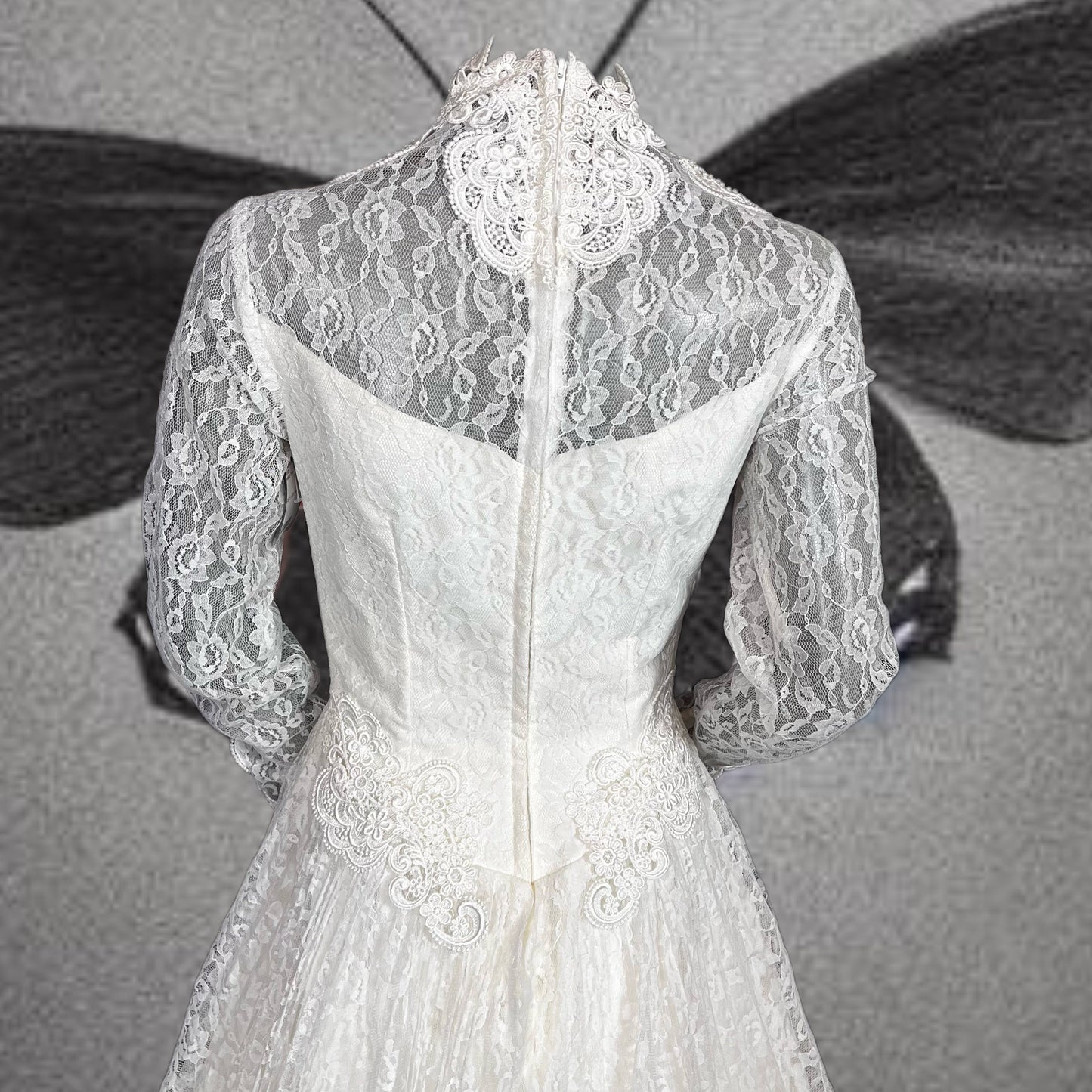 Alfred Angelo All Lace Long-sleeved Wedding Dress W/ Queen Anne Neckline