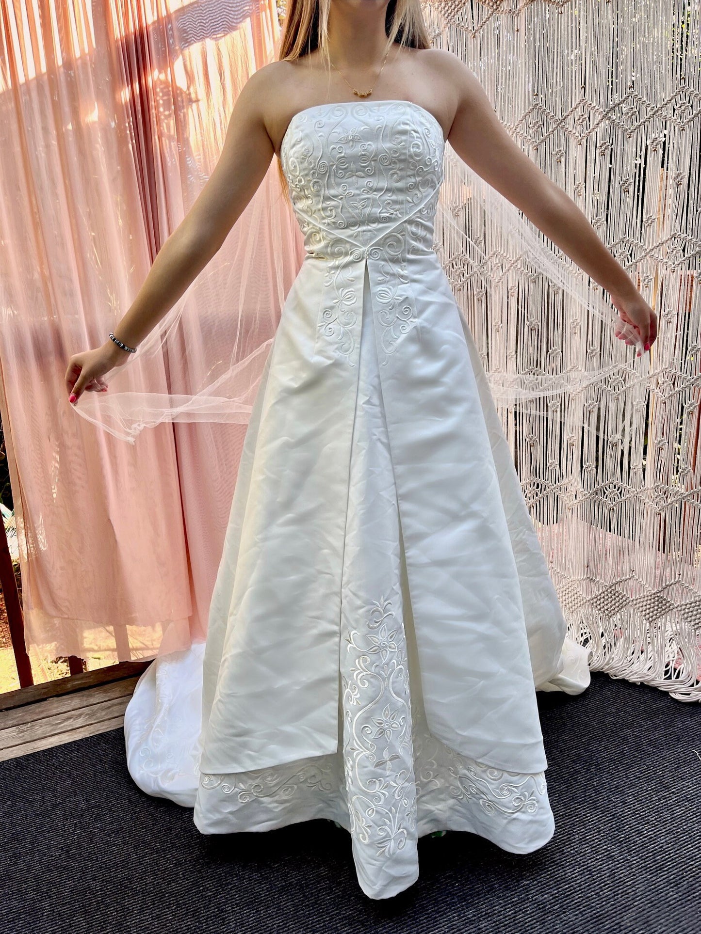 St. Tropaz Strapless Wedding Gown Embroidered With Crystals