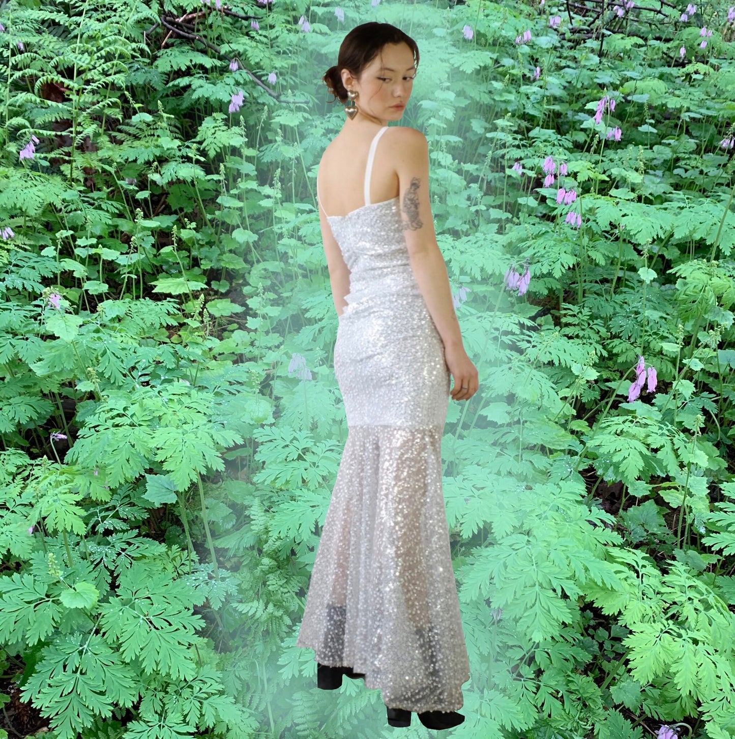 Silver sequined prom dress