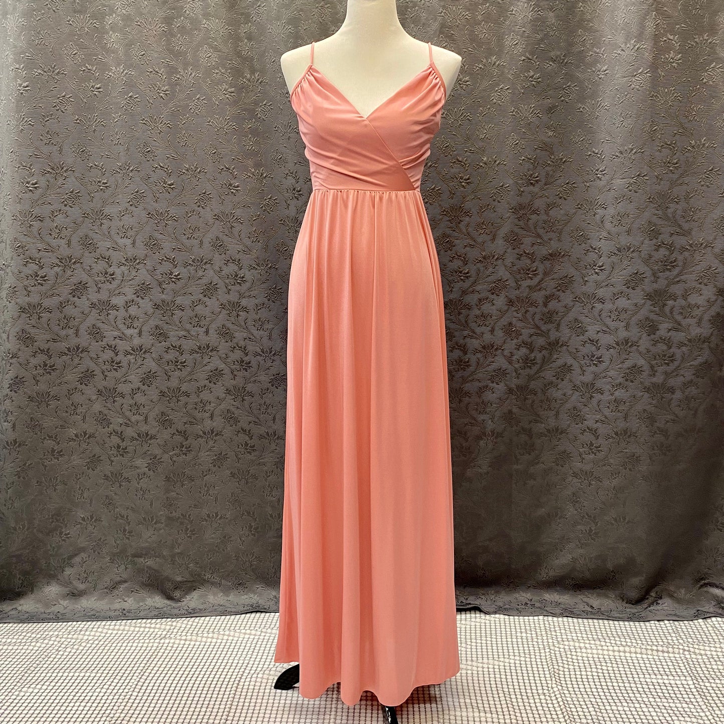 Cute 70's Vintage Peach Maxi Dress With Sheer High Collared Top